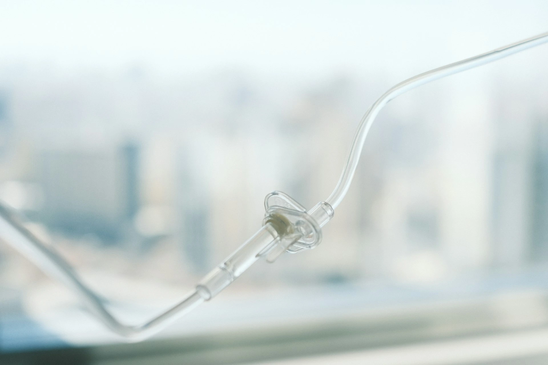 Medical iv drip line with blurred background